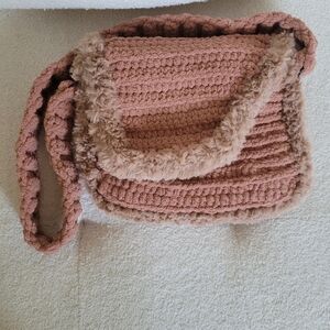 Handmade Faux Fur Trim Crochet Bag